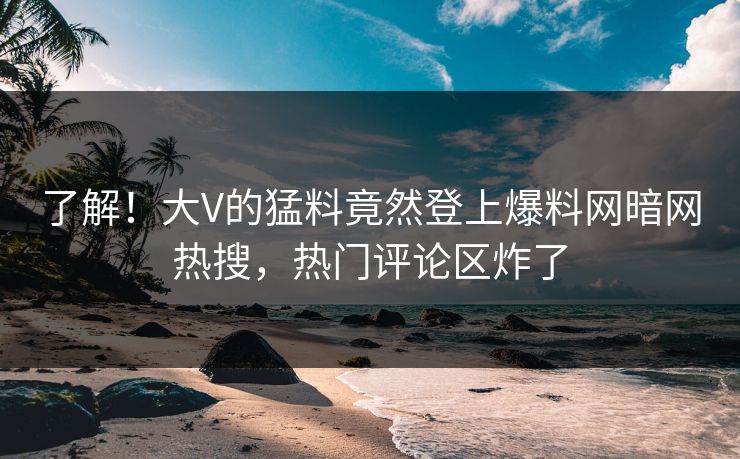 了解！大V的猛料竟然登上爆料网暗网热搜，热门评论区炸了