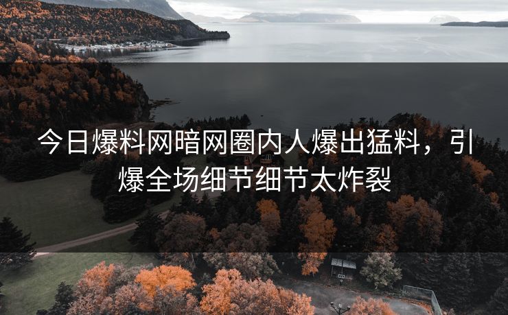 今日爆料网暗网圈内人爆出猛料，引爆全场细节细节太炸裂