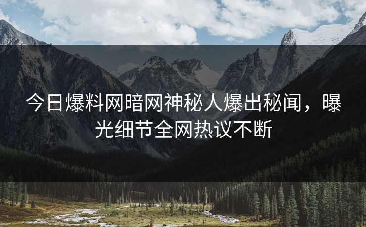 今日爆料网暗网神秘人爆出秘闻，曝光细节全网热议不断