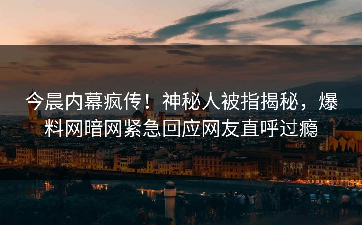 今晨内幕疯传！神秘人被指揭秘，爆料网暗网紧急回应网友直呼过瘾