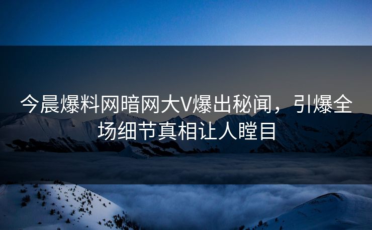 今晨爆料网暗网大V爆出秘闻，引爆全场细节真相让人瞠目