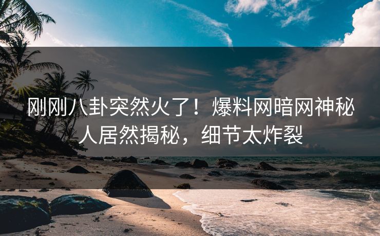 刚刚八卦突然火了！爆料网暗网神秘人居然揭秘，细节太炸裂
