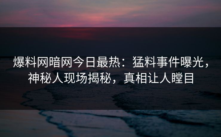 爆料网暗网今日最热:猛料事件曝光,神秘人现场揭秘,真相让人瞠目
