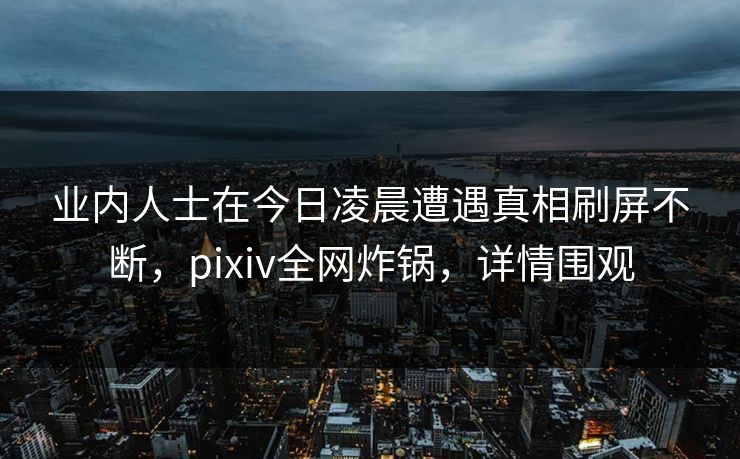 业内人士在今日凌晨遭遇真相刷屏不断,pixiv全网炸锅,详情围观