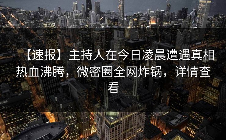 【速报】主持人在今日凌晨遭遇真相热血沸腾,微密圈全网炸锅,详情查看